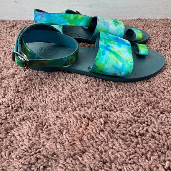 Free People Sun Peaks Leather Sandals Blue Green Combo Size 36.5 US 6 NEW - Picture 2 of 7